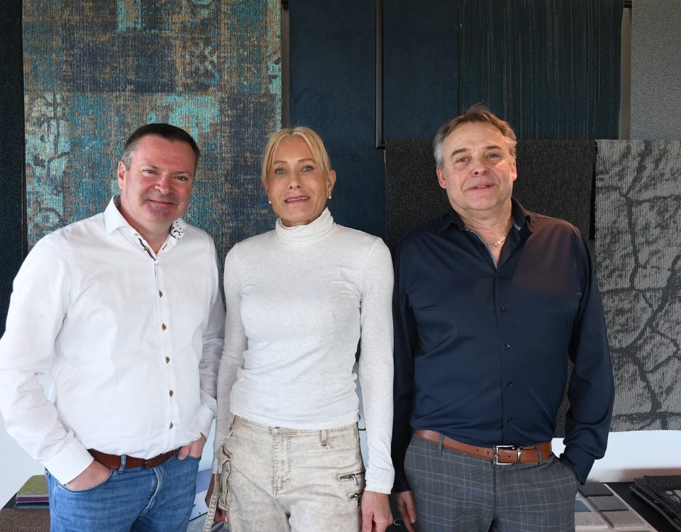 Managing Director of Tapibel Werner Verweyen with partner Iris Seiffer (Chic Design) and Sales and Marketing Director of Tapibel Johan Paesen